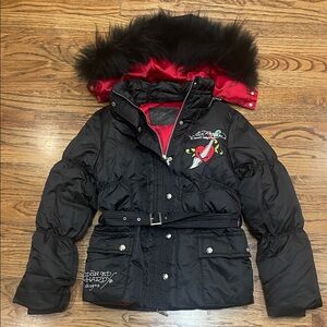 Limited edition Ed Hardy Christian Audigier puffer jacket with hood Adult Large